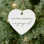 Adorno De Cerámica Foto personalizada de Personalizado involucrado en<br><div class="desc">Ornamento cerámico de fotografía Personalizado con compromiso de primera Navidad personalizado</div>
