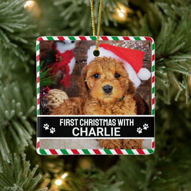 Adorno De Cerámica Foto personalizada de primer perro de Navidad (Árbol)