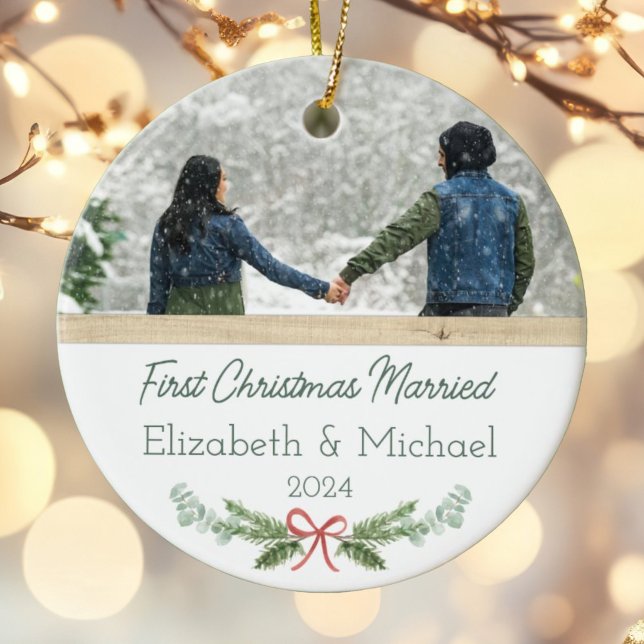 Adorno De Cerámica Foto personalizada de primera Navidad casada con f (Subido por el creador)