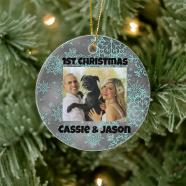 Adorno De Cerámica Foto personalizada de Snowflake Navidades primero