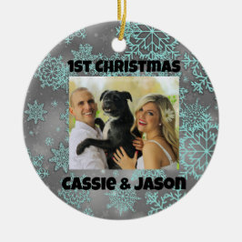 Adorno De Cerámica Foto personalizada de Snowflake Navidades primero