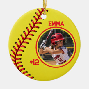 Adorno De Cerámica Foto personalizada de softball con nombre y número