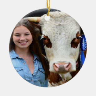 Adorno De Cerámica Foto personalizada de vaca de exposición ganadera