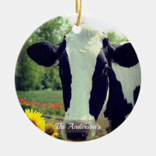Adorno De Cerámica Foto Personalizada de Vaca en Blanco y Negro Perso