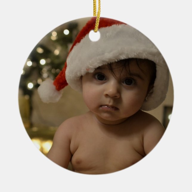Adorno De Cerámica Foto personalizada del bebé Mi primera Navidad (Frente)