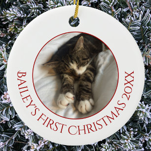 Adorno De Cerámica Foto personalizada del primer Navidad de gato masc