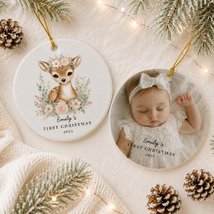 Adorno De Cerámica Foto personalizada del primer Navidad del bebé 1 c