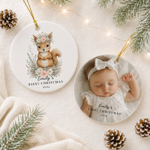 Adorno De Cerámica Foto personalizada del primer Navidad del bebé con