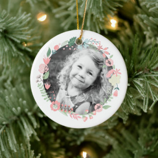 Adorno De Cerámica Foto personalizada Delicada Floral Wreath