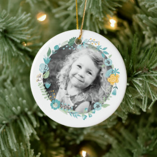 Adorno De Cerámica Foto personalizada Delicada Floral Wreath