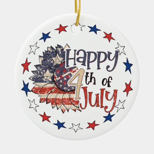 Adorno De Cerámica Foto Personalizada Feliz 4 De Julio (Frente)