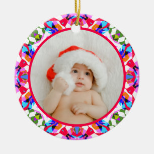 Adorno De Cerámica Foto personalizada Feliz Navidad Moderno Colorido