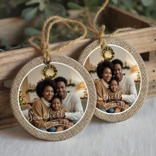 Adorno De Cerámica Foto personalizada mínima de Burlap de Rustic Farm