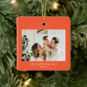 Adorno De Cerámica Foto personalizada Navidad Caqui Simple Familia