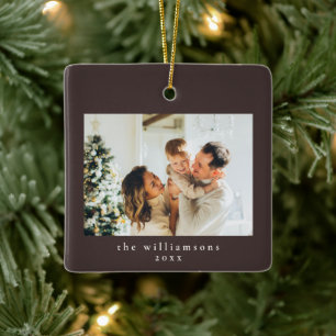 Adorno De Cerámica Foto personalizada Navidad marrón simple familia