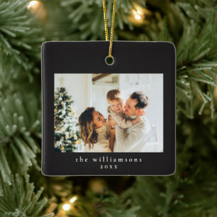 Adorno De Cerámica Foto personalizada Navidad Negro Sencillo Familia