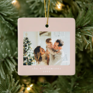 Adorno De Cerámica Foto personalizada Navidad Rosa Claro Simple Famil