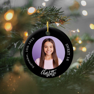 Adorno De Cerámica Foto personalizada negra Cumpleaños 16