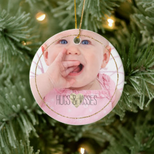 Adorno De Cerámica Foto personalizada Oro Glitz Heart Cita
