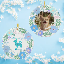Adorno De Cerámica Foto personalizada Pastel Azul Chihuahua y Floral