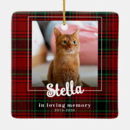Adorno De Cerámica Foto personalizada Plaid Rojo Festivo Gato Mascota