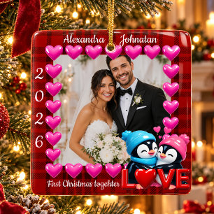 Adorno De Cerámica Foto personalizada Primera Navidad juntos Amor