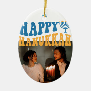 Adorno De Cerámica Foto personalizada Retro Happy Hanukkah