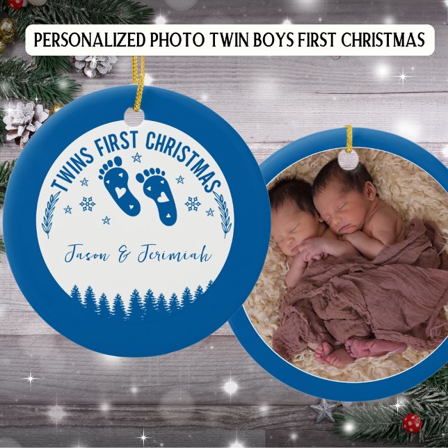 Adorno De Cerámica Foto Personalizada Twin Boys Primera Navidad (Subido por el creador)