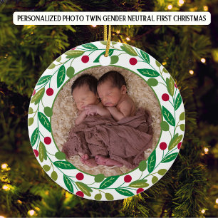 Adorno De Cerámica Foto Personalizada Twin Boys Primera Navidad