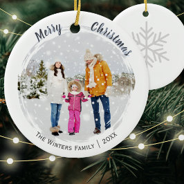Adorno De Cerámica Foto personalizada y nombre Navidad blanca alegre