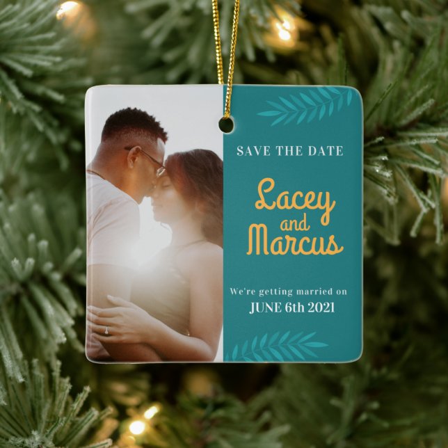 Adorno De Cerámica Foto personalizado Guardar El Boda De Fecha (Árbol)