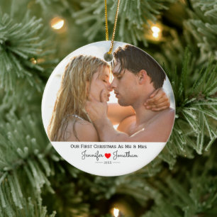 Adorno De Cerámica Foto personalizado nuestra primera Navidad casada