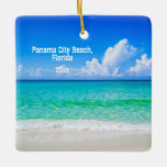 Adorno De Cerámica Foto Personalizado Panamá City Beach Umbrellas<br><div class="desc">Si has viajado a Ciudad de Panamá, Florida este año, te gustará recordar el viaje con este original adorno de recuerdos de viajes de Navidades con esta vibrante imagen fotográfica de las aguas azul turquesa, la playa de arena blanca, la rústica tipografía de playa. Fácil de personalizar con su fecha...</div>