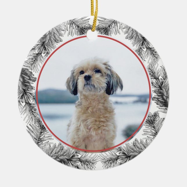 Adorno De Cerámica Foto personalizado Pine Sprig Evergreen Wreath (Frente)