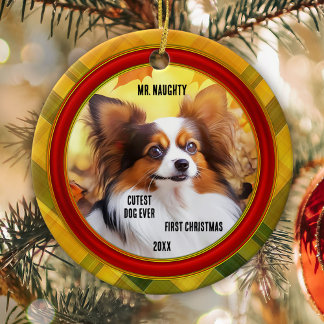 Adorno De Cerámica Foto personalizado Plaid Cutest Puppy Dog