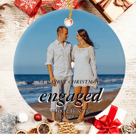 Adorno De Cerámica Foto personalizado Primer guión negro de Navidad c