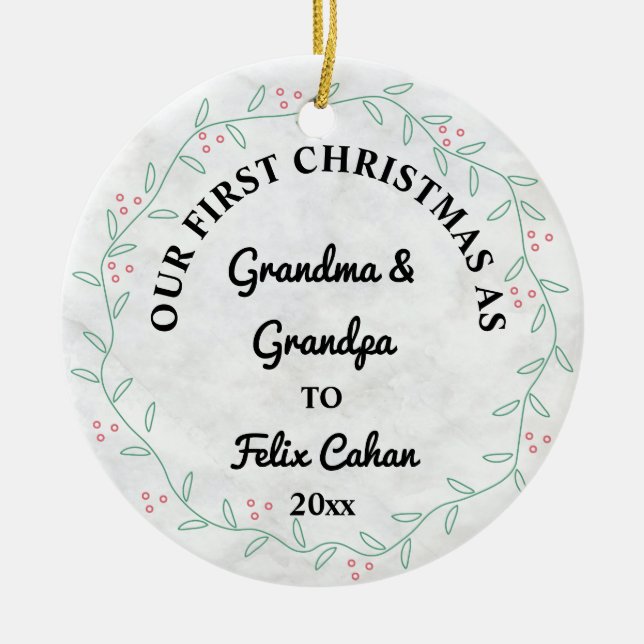 Adorno De Cerámica Foto personalizado Primera Navidad como Abuela y A (Frente)