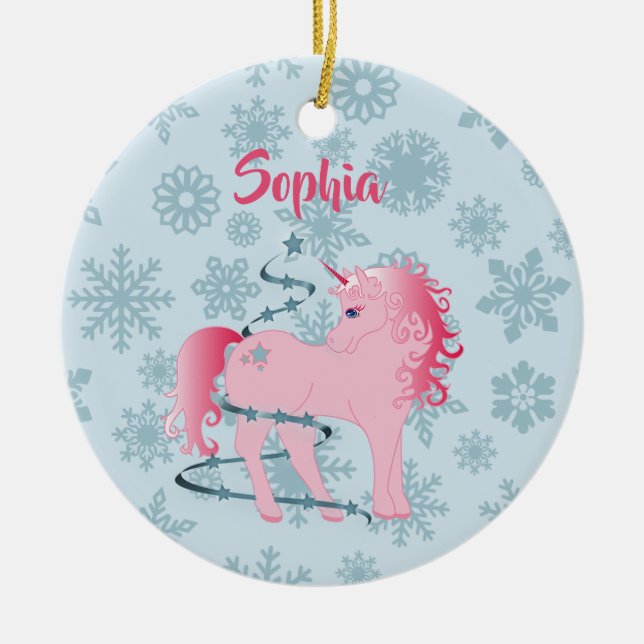 Adorno De Cerámica Foto personalizado Unicorn Chicas rosas Navidades (Frente)