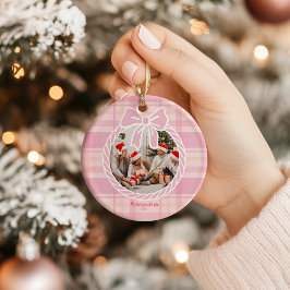 Adorno De Cerámica Foto Plaid Rosa Retro Caprichosa Navideña