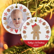 Foto Primera Navidad Gingbread Baby Girl Red