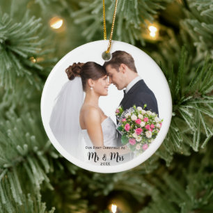 Adorno De Cerámica Foto Primera Navidad Sr. y Sra. Personalizada