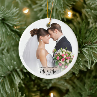 Adorno De Cerámica Foto Primera Navidad Sr. y Sra. Personalizada