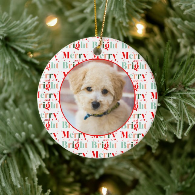 Adorno De Cerámica Foto Retro Feliz y Brillante Navidad (Árbol)