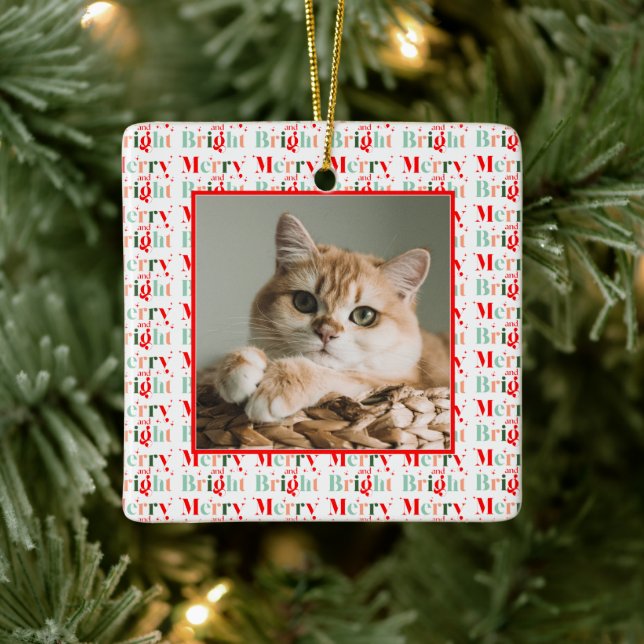 Adorno De Cerámica Foto Retro Rojo Rosa Alegre y Brillante Navidad (Árbol)