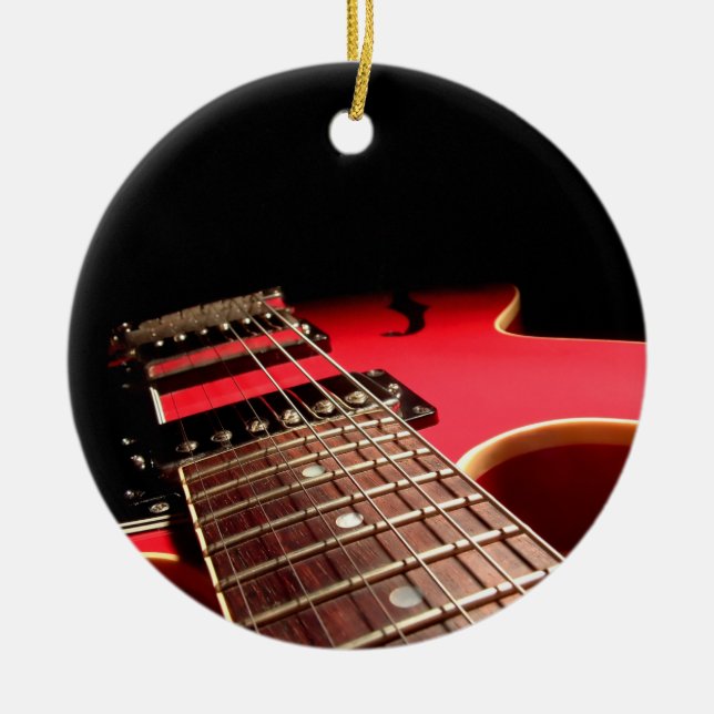 Adorno De Cerámica Foto roja brillante de la guitarra eléctrica (Frente)