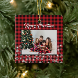 Adorno De Cerámica Foto Rustic Red Black Buffalo Plaid Family