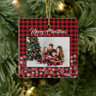 Adorno De Cerámica Foto Rustic Red Black Buffalo Plaid Family