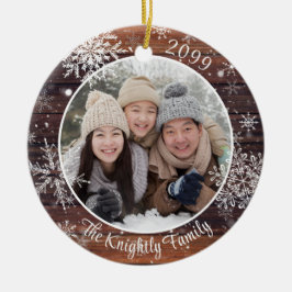 Adorno De Cerámica Foto Rustic Wood Snowflake Personalizada