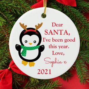 Adorno De Cerámica Foto Santa Me He Portado Bien Pingüino Navidad Cer