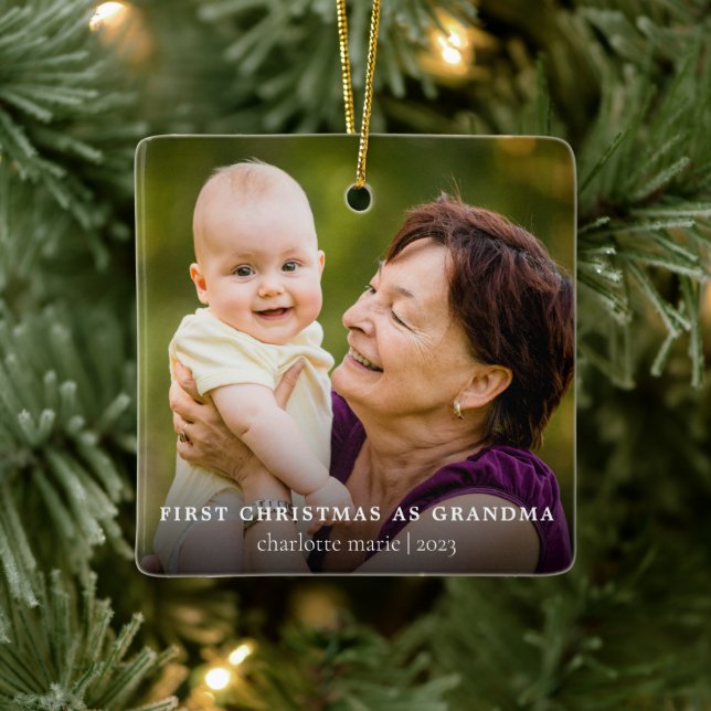 Adorno De Cerámica Foto simple Primera Navidad como abuela (Árbol)